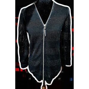 Armani Exchange‎ Black Sparkle Knit Zip Up Cardigan Sweater Lightweight Metallic